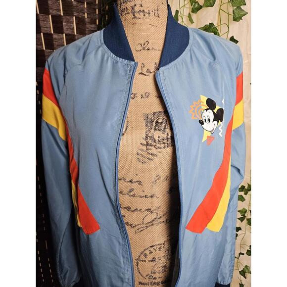 Disney Mickey Mouse Bomber Jacket Blue Graphic Lightweight Y2K Streetwear - Picture 3 of 8
